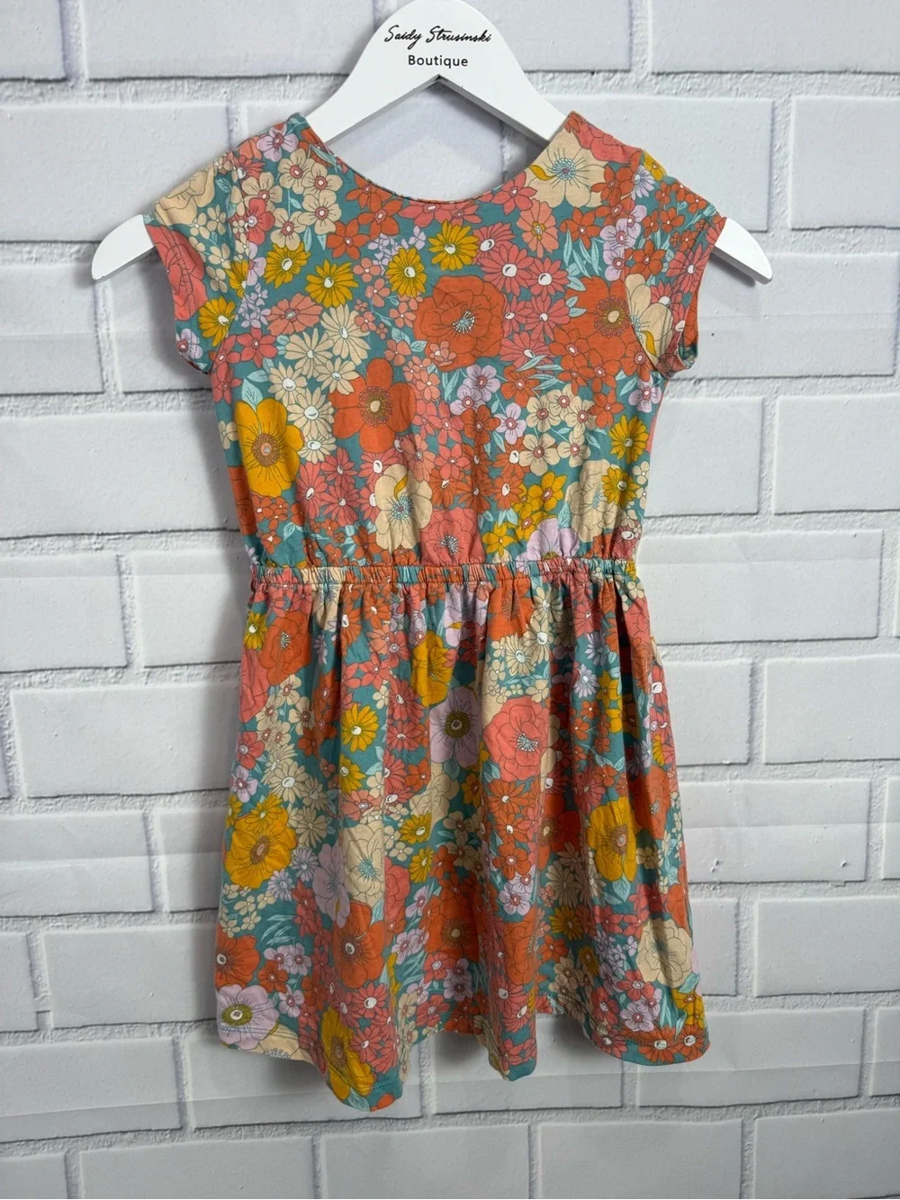 Carter’s Girls Floral Dress Size 7 Colorful Retro Flower Print Dress